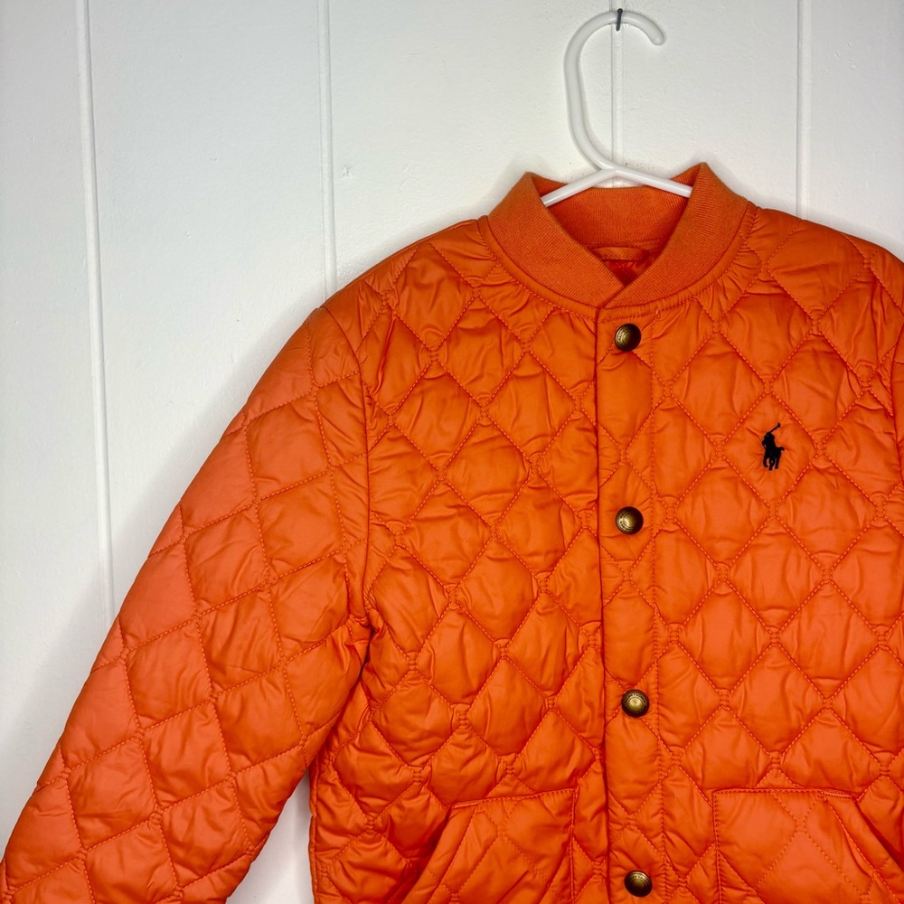 POLO Ralph Lauren Kid’s Size 7 Orange Quilted Lightweight Jacket Spring Logo - Picture 3 of 8